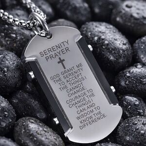 Silver Serenity Prayer Dog Tag Necklace